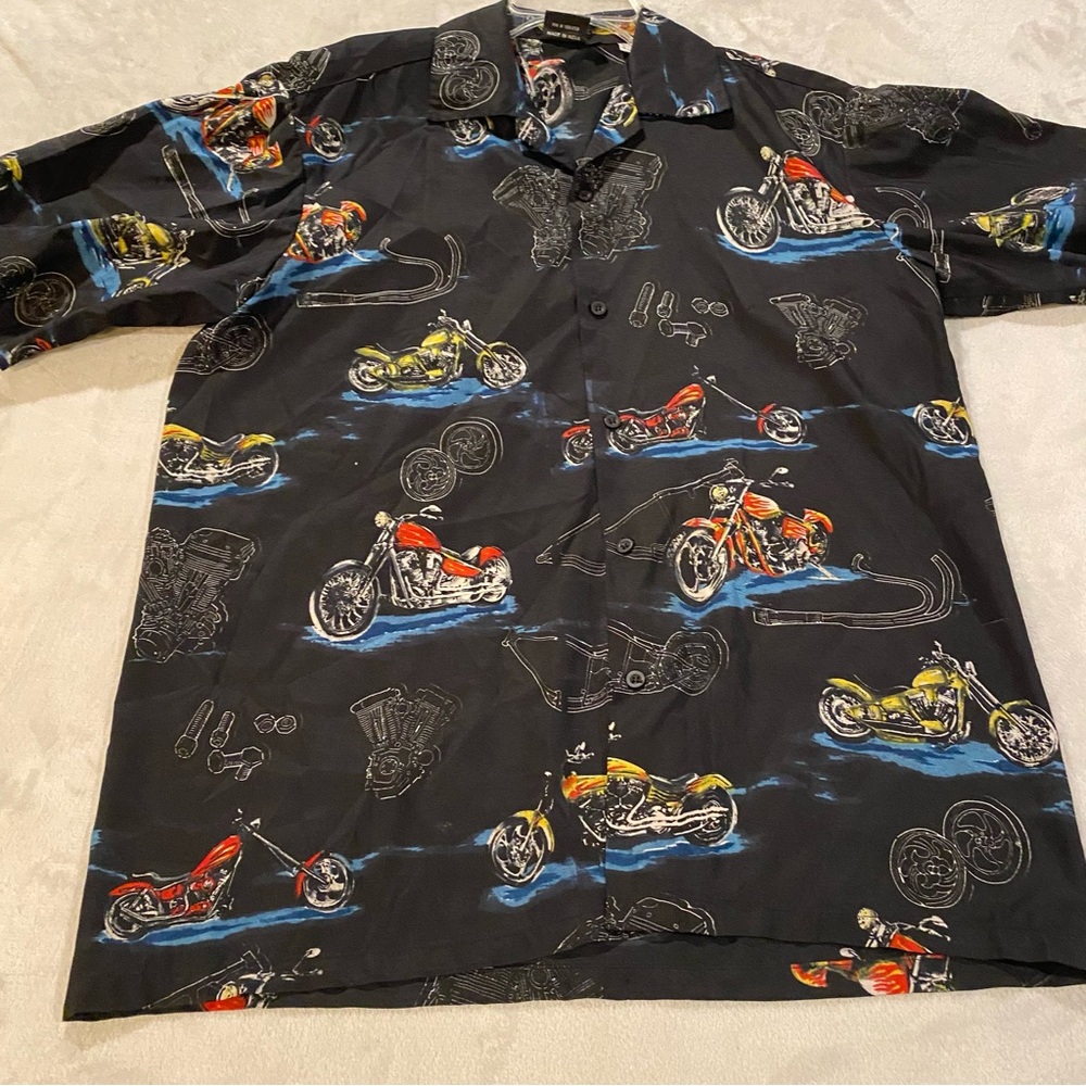 American Biker Shirt Men’s XL Black Motorcycle All Over Print Button Up Vintage